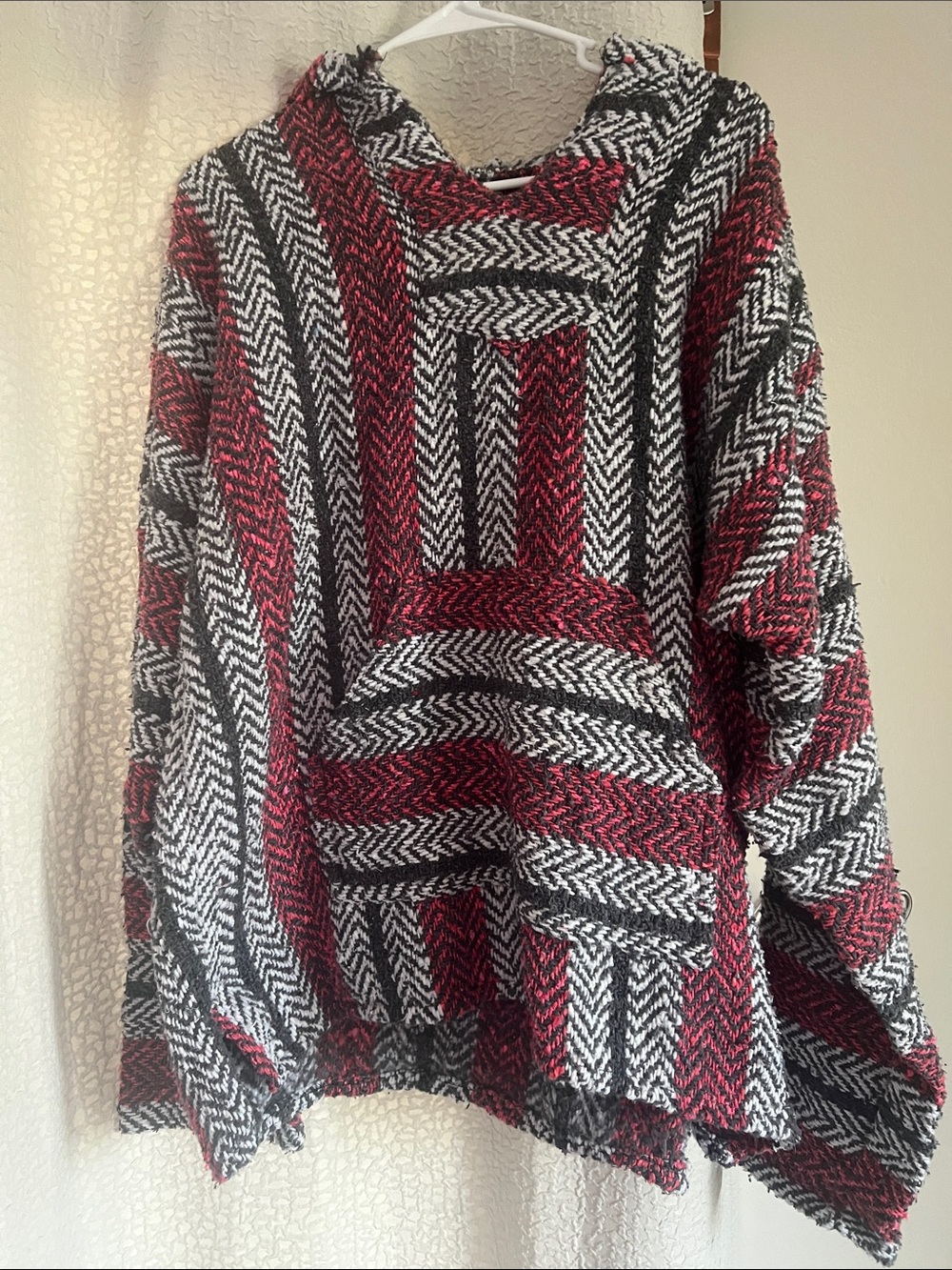 Baja Joe pink, gray & White Striped Hooded Poncho Sweater